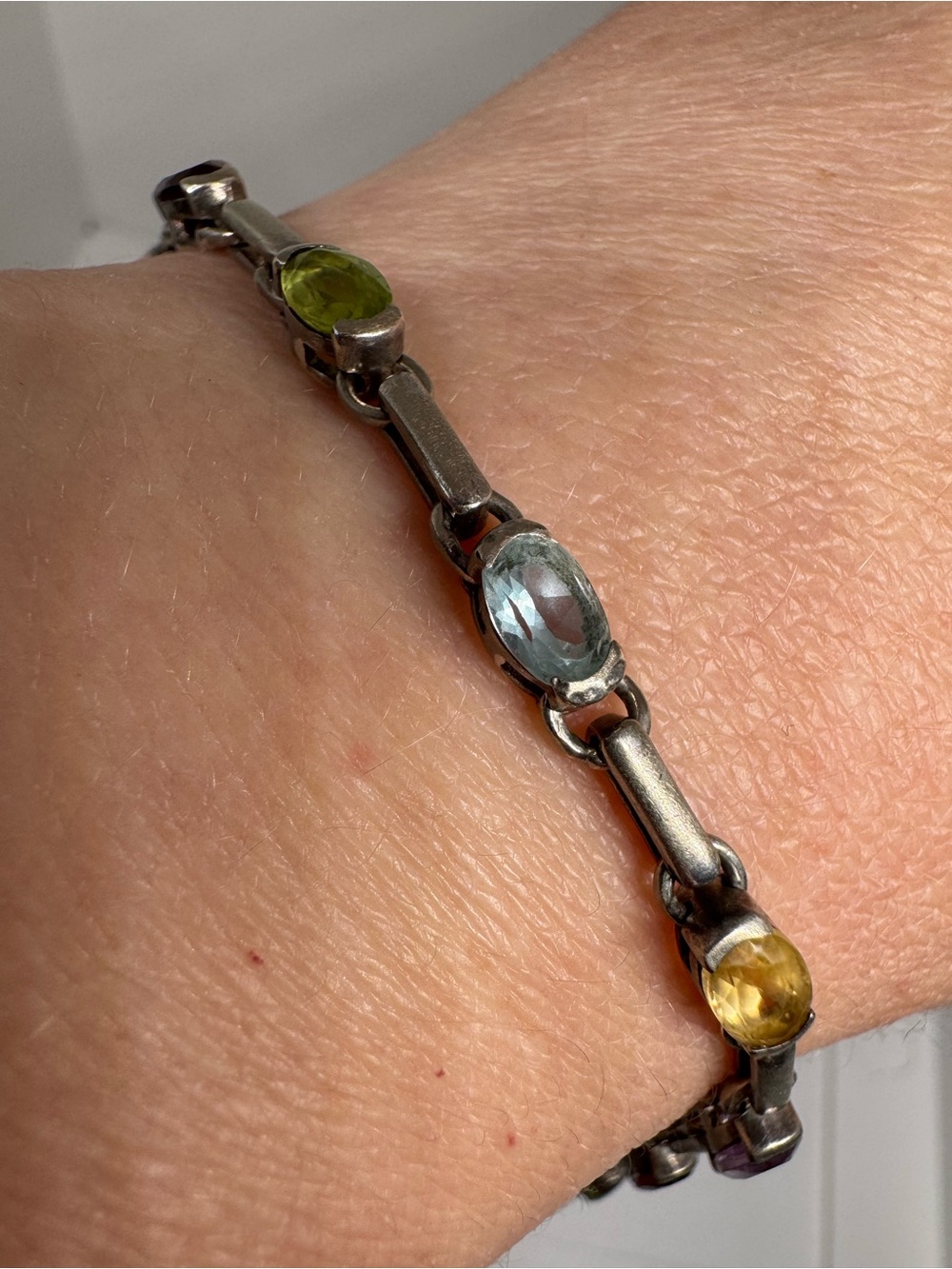 925 Sterling Silver Multi Gemstone Bracelet Topaz Garnet Amethyst 7.25" 8.2g - Picture 9 of 17